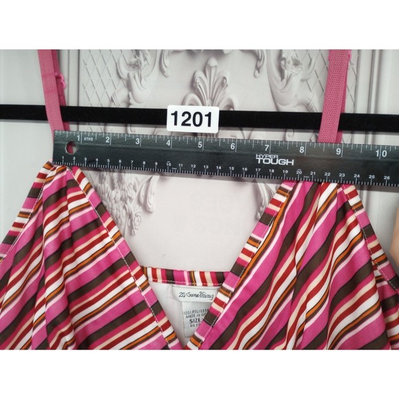 20 Something Dress SZ L Pink Striped Floral Chiffon Spaghetti Straps Lined EUC - Picture 12 of 16